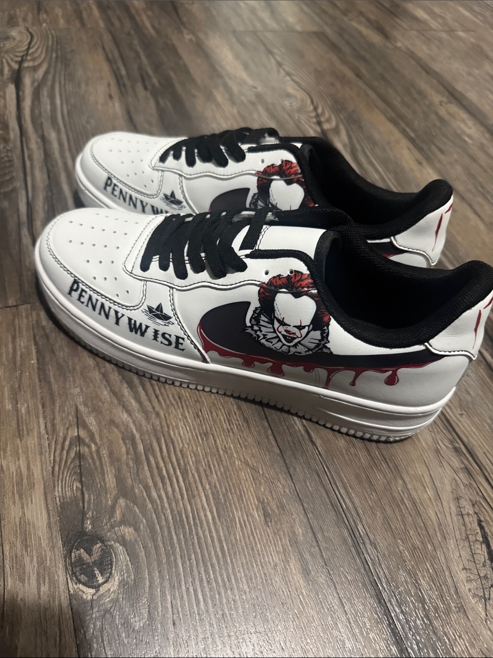 Custom White & Black Penny Wise Graphic Men's Sneakers